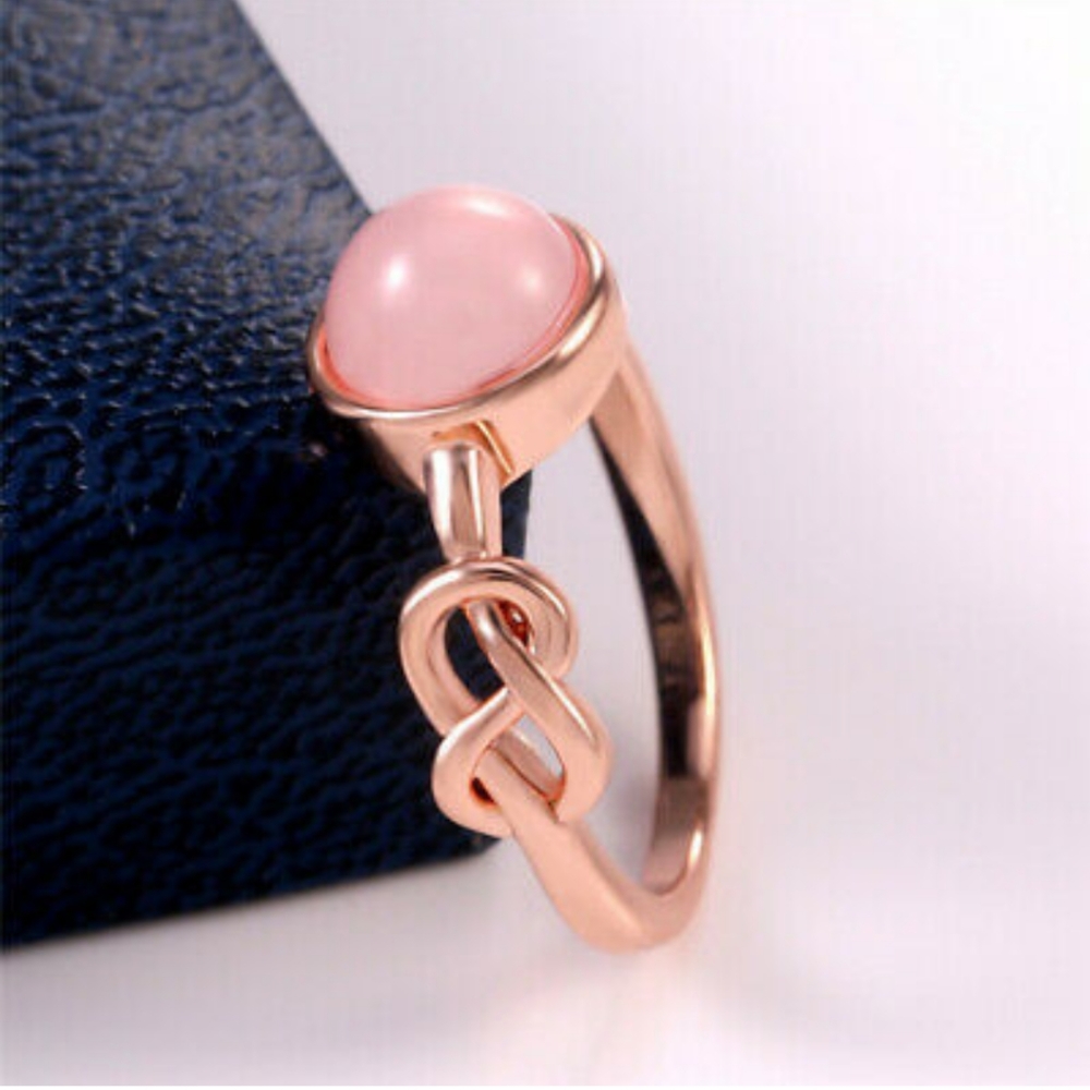 Rose Gold Delicate Habiscus Moonstone Infinity Knot Ring - Picture 5 of 5